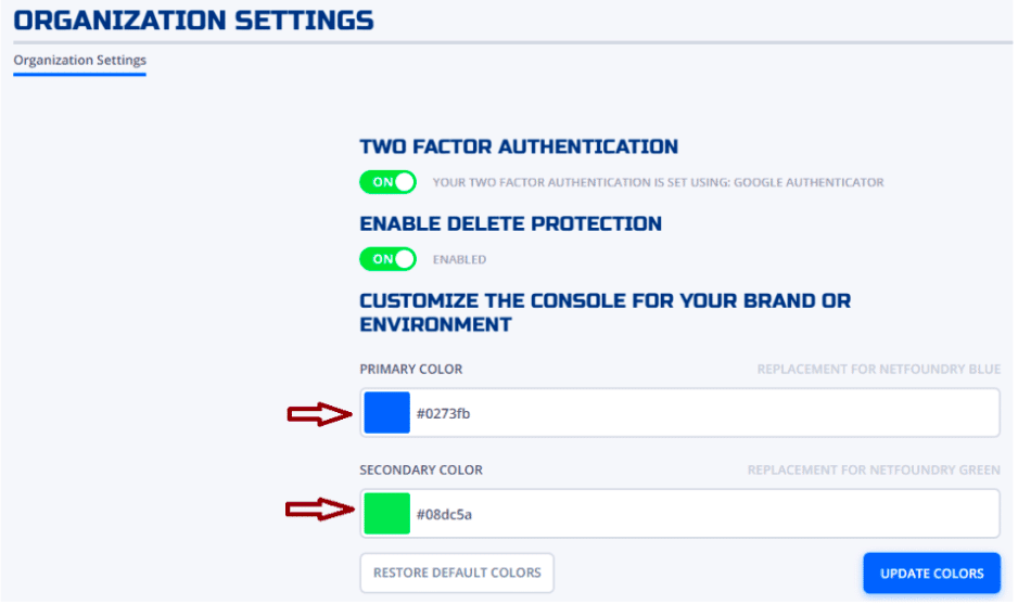 NetFoundry | Organization Settings