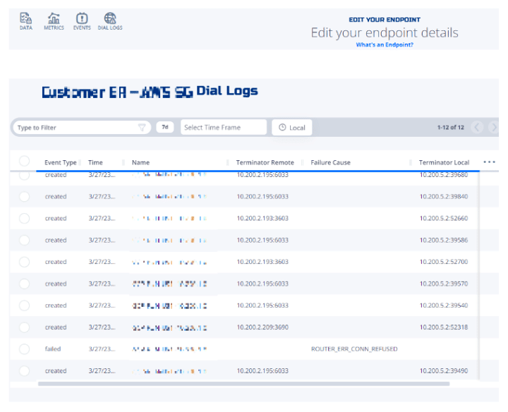 NetFoundry | Dial Logs for Endpoints